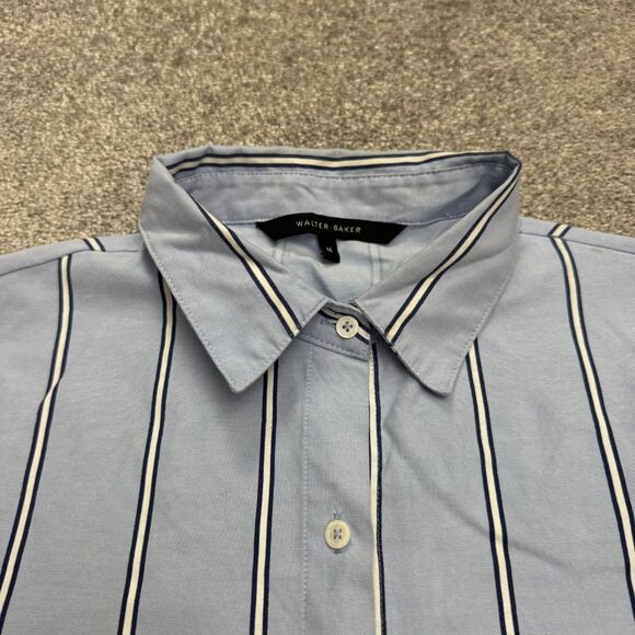 Walter Baker Hi-Lo Tunic Button Down Shirt Womens Medium Blue Cotton Casual Top - Picture 3 of 15